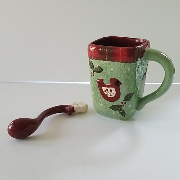 Cracker Barrel 'Christmas Quilt' Winter Mug and Spoon Set - Picture 2 of 9